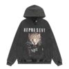 Represent Hoodie Washed Black Leopard