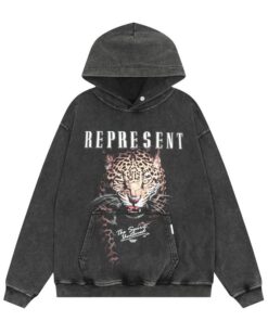 Represent Hoodie Washed Black Leopard