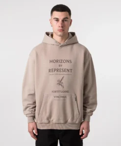 Horizons Hoodie Washed Taupe with Front Print Represent EQVVS