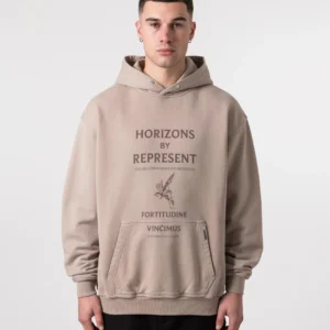 Horizons Hoodie Washed Taupe with Front Print Represent EQVVS