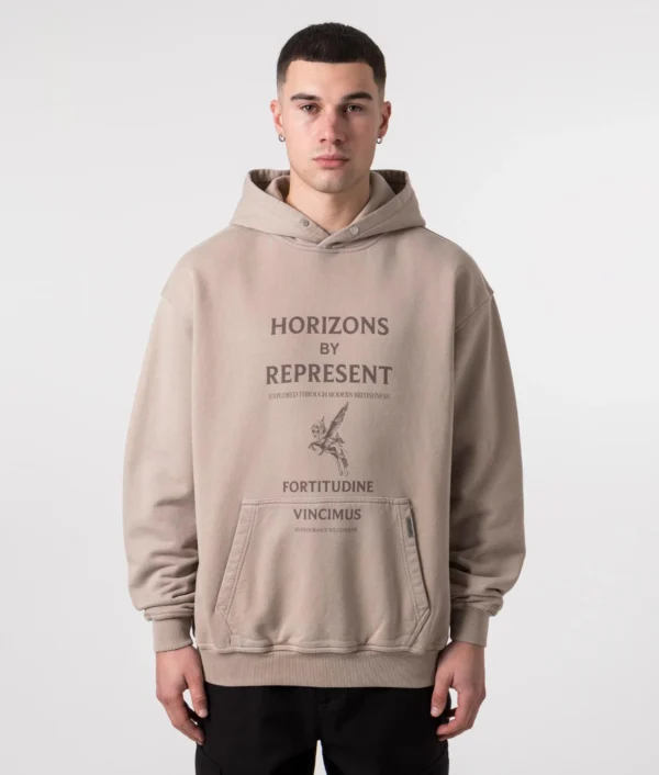 Horizons Hoodie Washed Taupe with Front Print Represent EQVVS